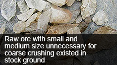 Raw ore with small and medium size unnecessary for coarse crushing existed in stock ground